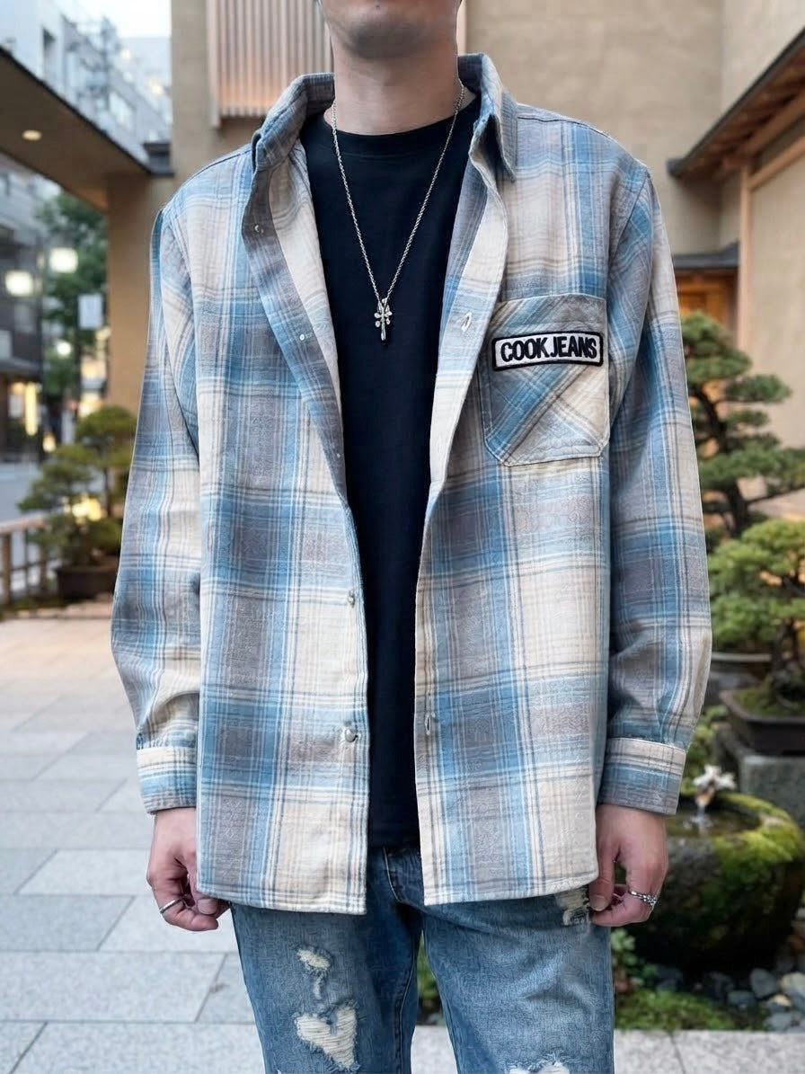 MEN 171cm サックス/サイズM着用