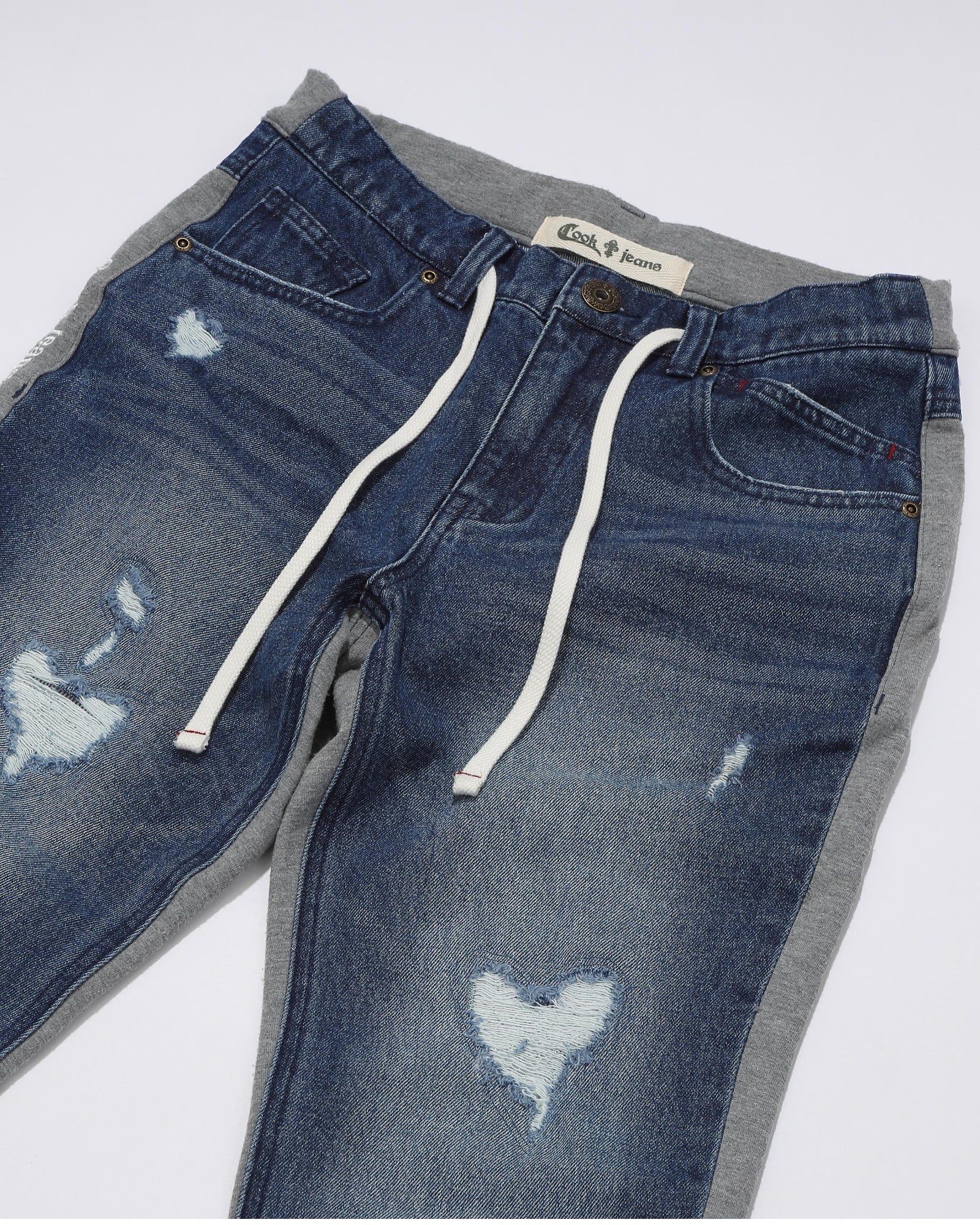 ハート加工デニムスウェット切替パンツ UNISEX