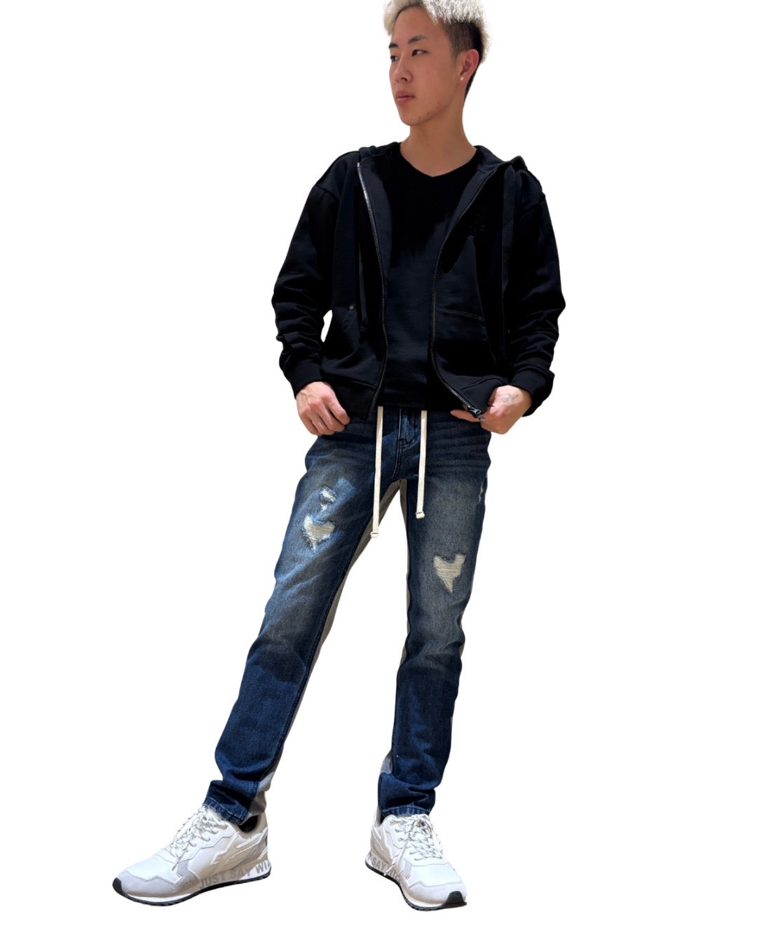 ハート加工デニムスウェット切替パンツ UNISEX