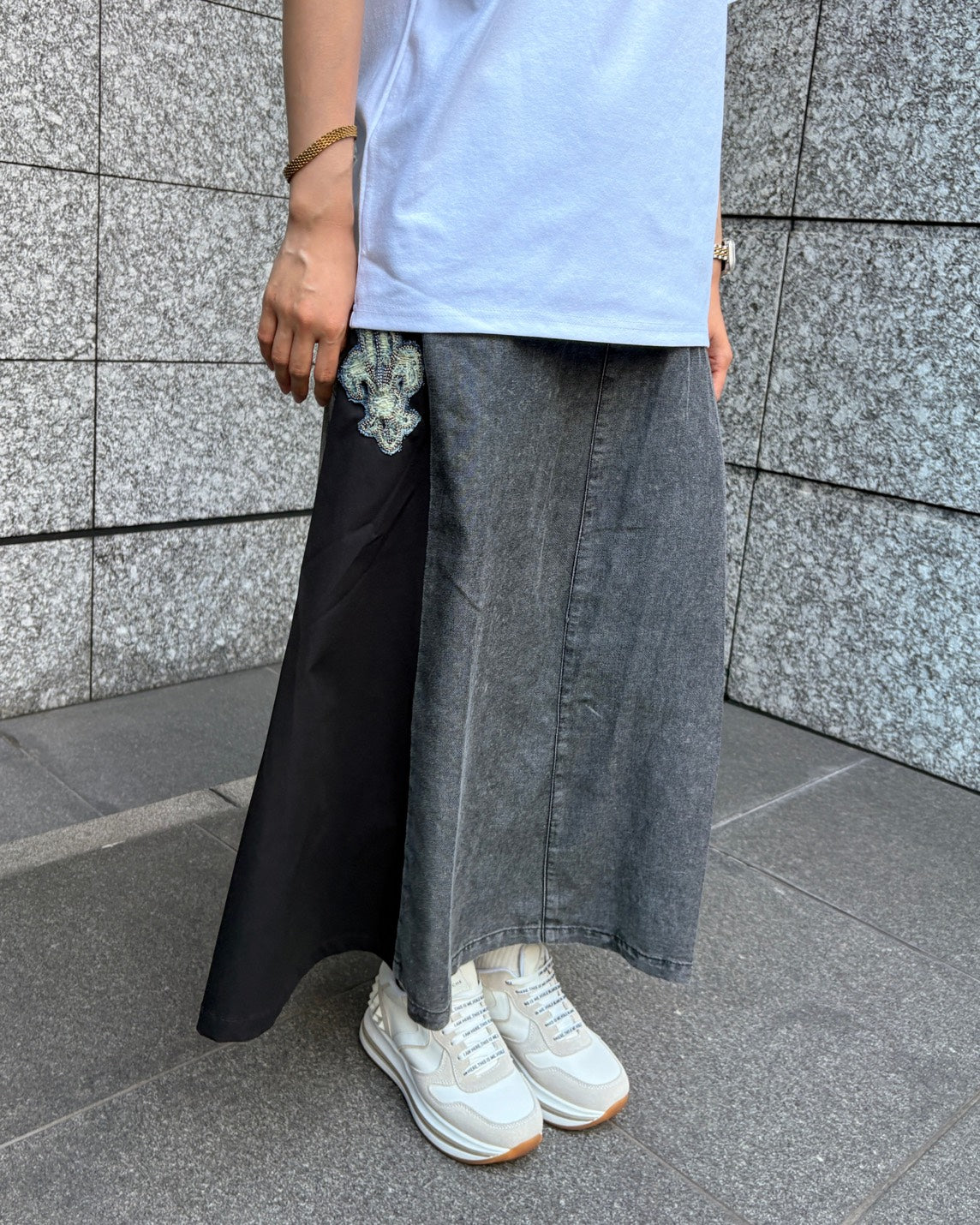 異素材切替スカート WOMEN