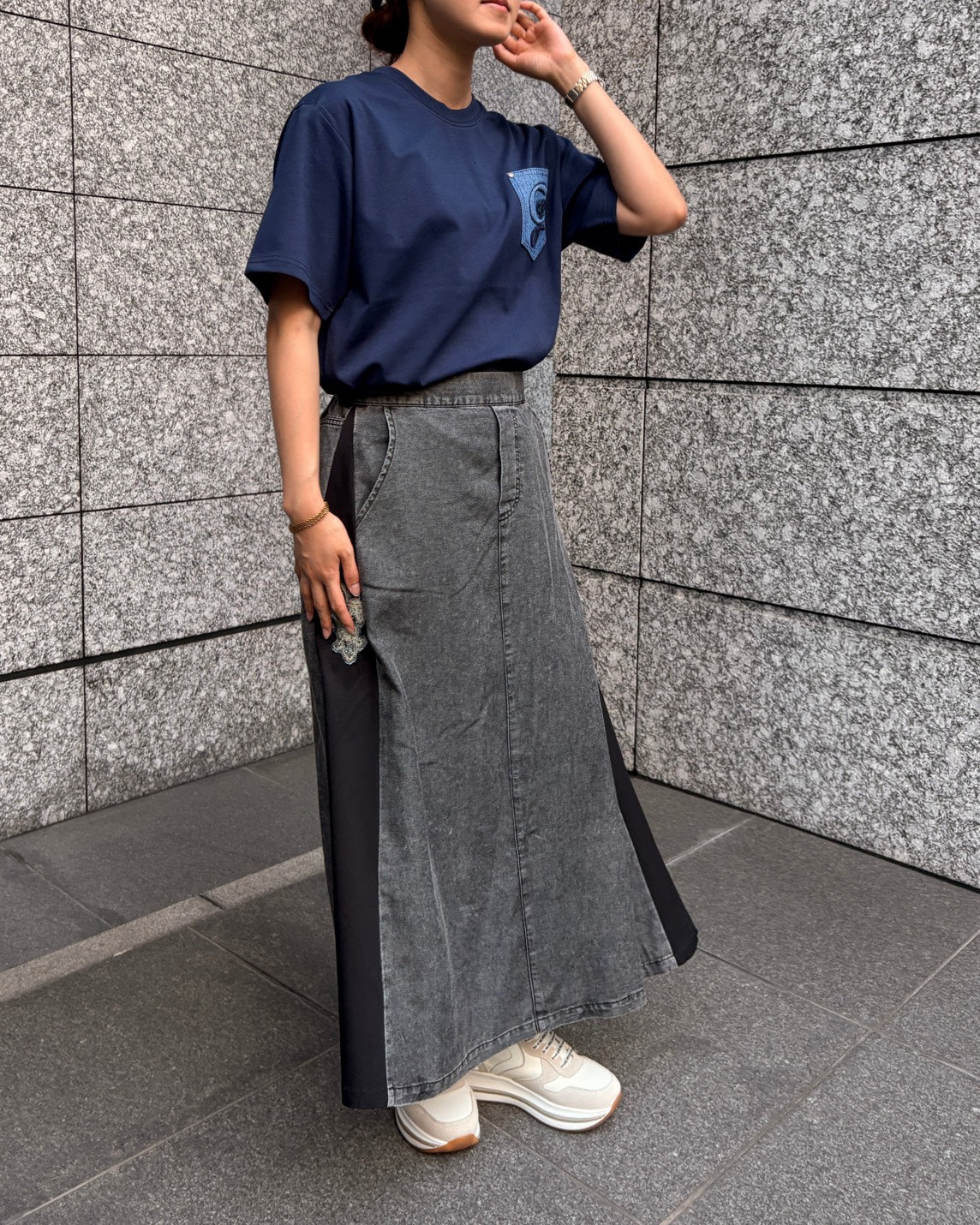 異素材切替スカート WOMEN