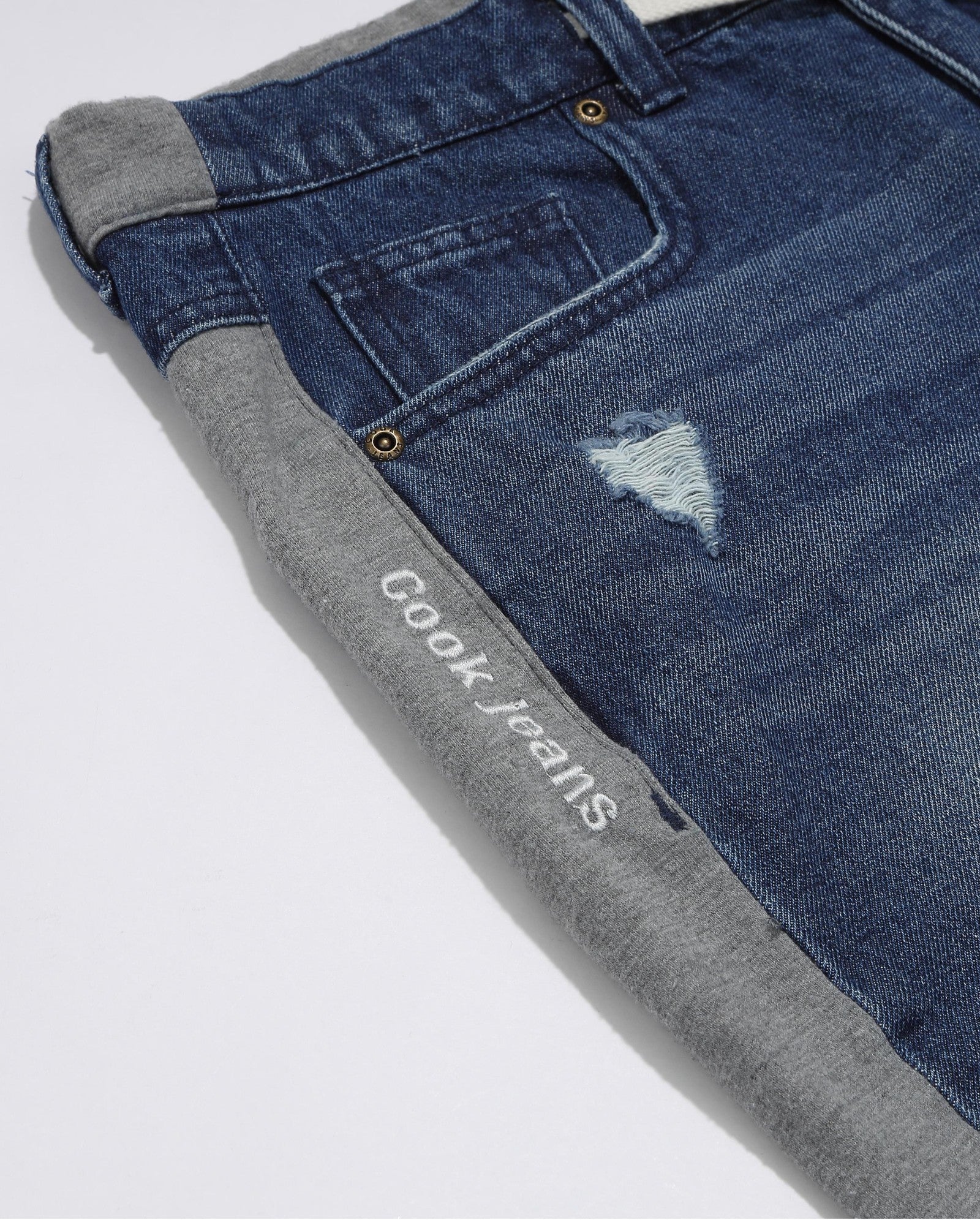 ハート加工デニムスウェット切替パンツ UNISEX