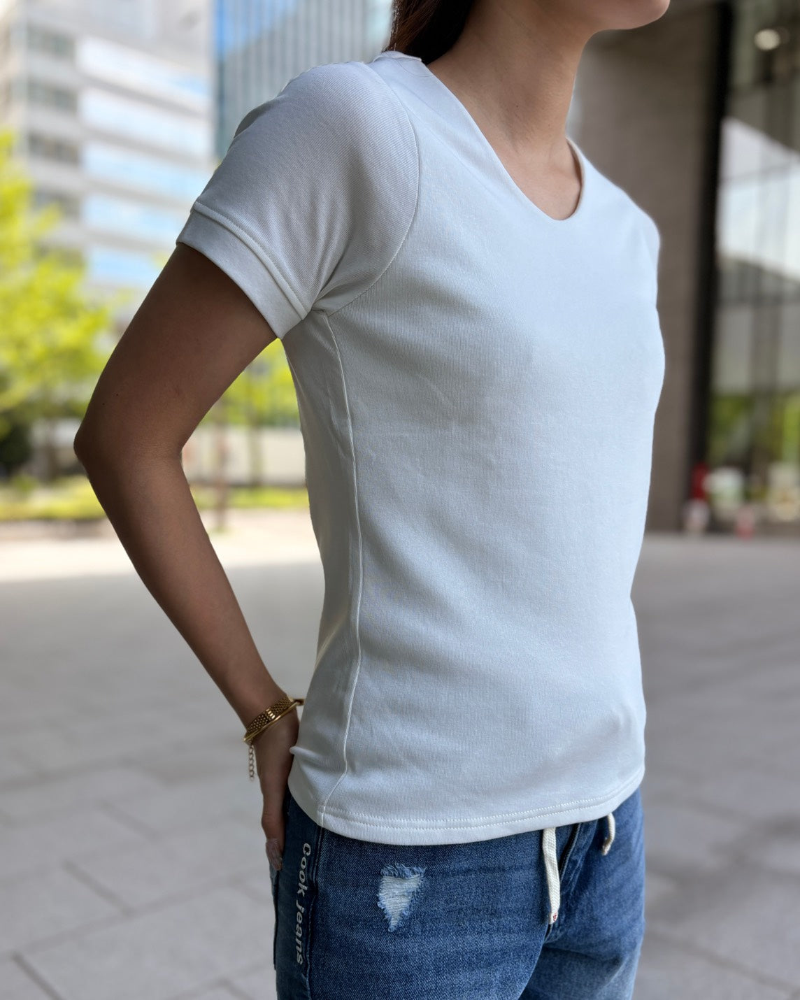 CJロゴフライス半Vネック WOMEN