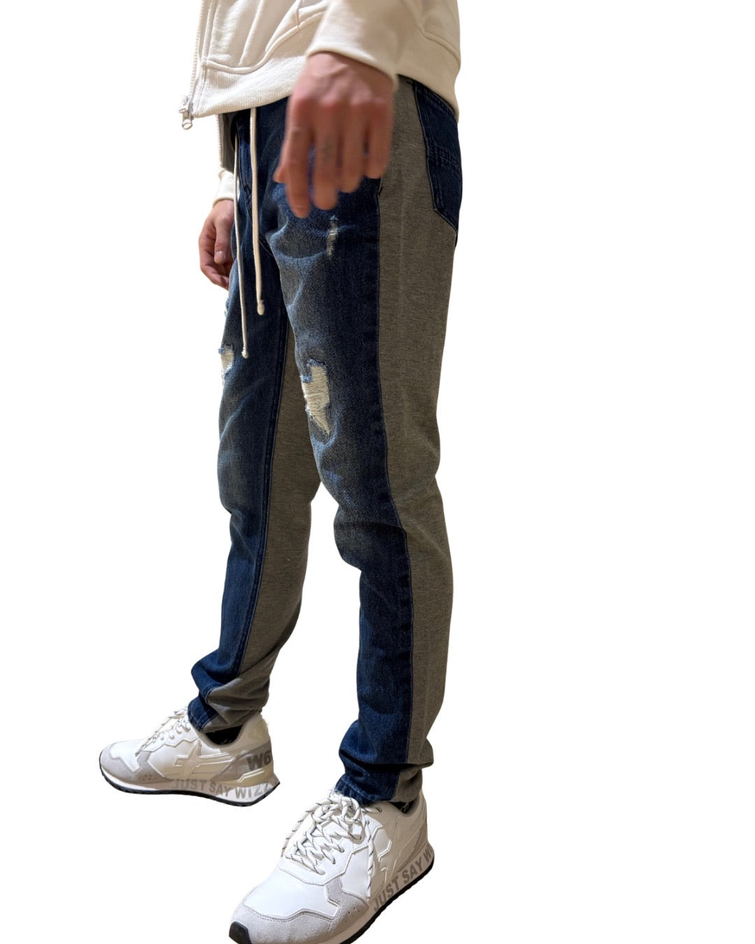 ハート加工デニムスウェット切替パンツ UNISEX