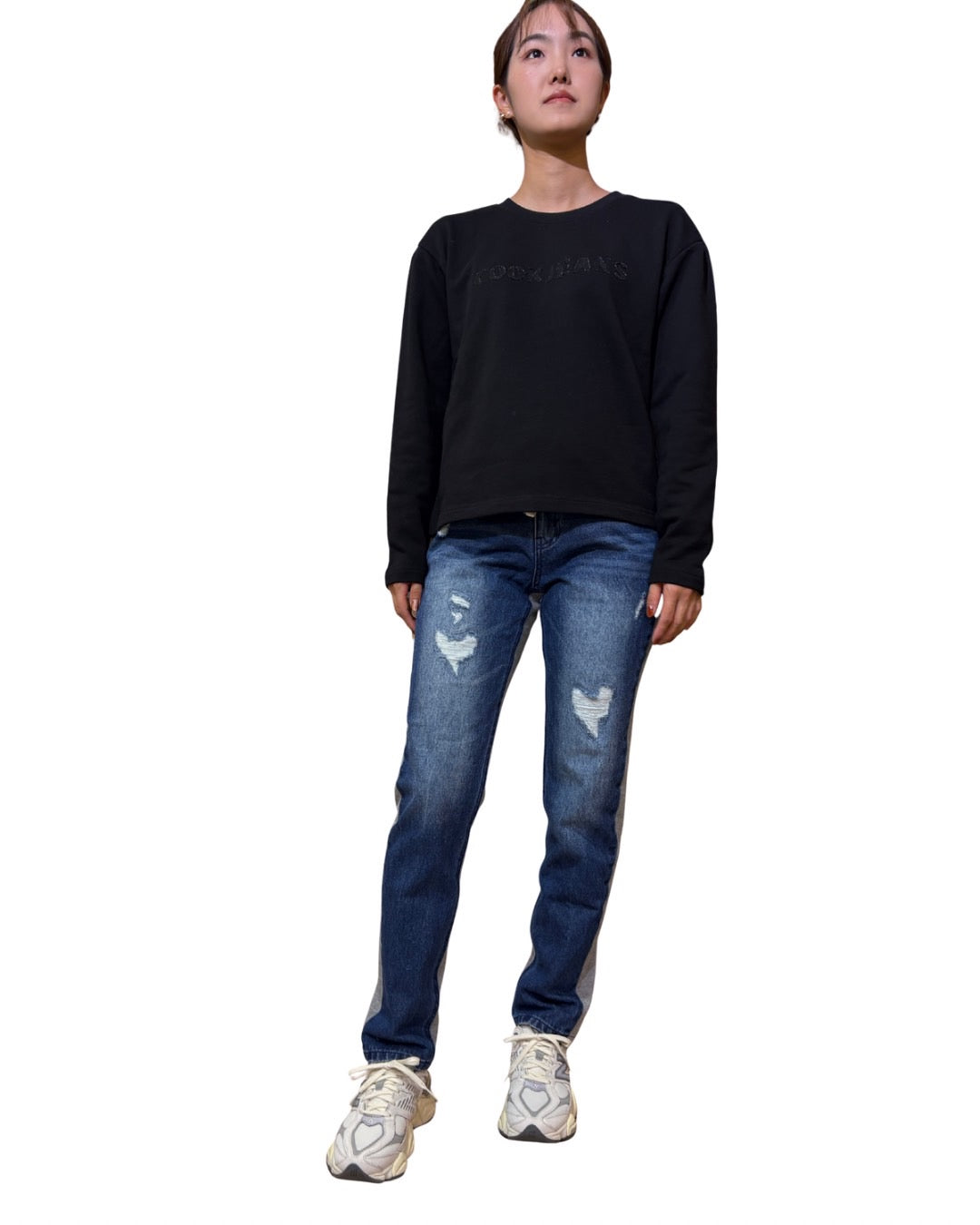 ハート加工デニムスウェット切替パンツ UNISEX